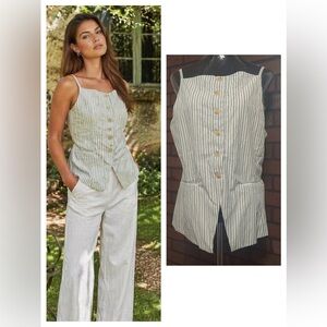 Green White Striped Tailored Vest Top XL Preppy Coastal Classic NWT